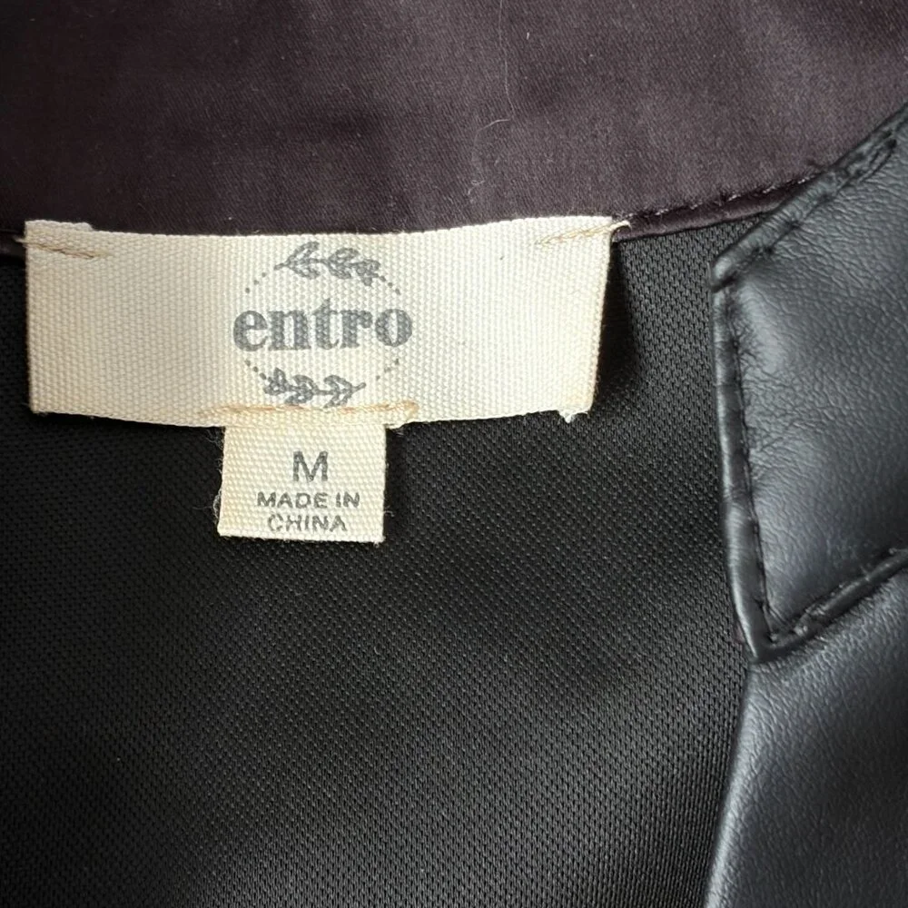 Entro Black Faux Leather Tiered Ruffle Sleeve V-neck Mini Dress Size Medium - Picture 10 of 10